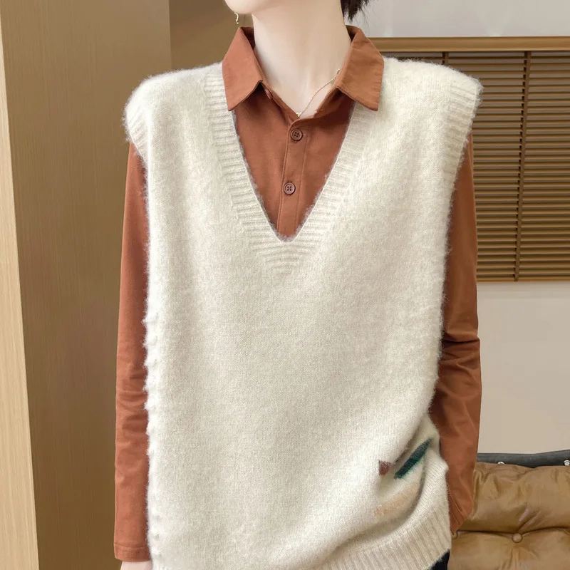 Шерстяной вязаный жилет осенне-зимний женский свитер без рукавов новое