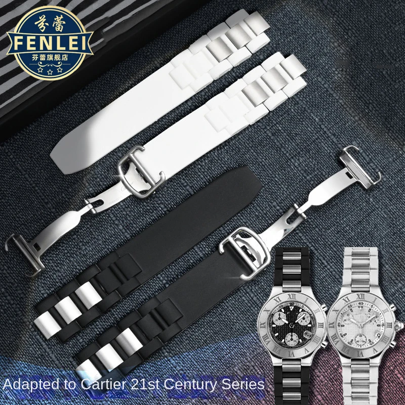 

For Cartier 21st Century Watch Strap W10198U2 W10125U2 W10197U2 W10184U2 stainless steel Bracelet 20*10mm Silicone Watch Band