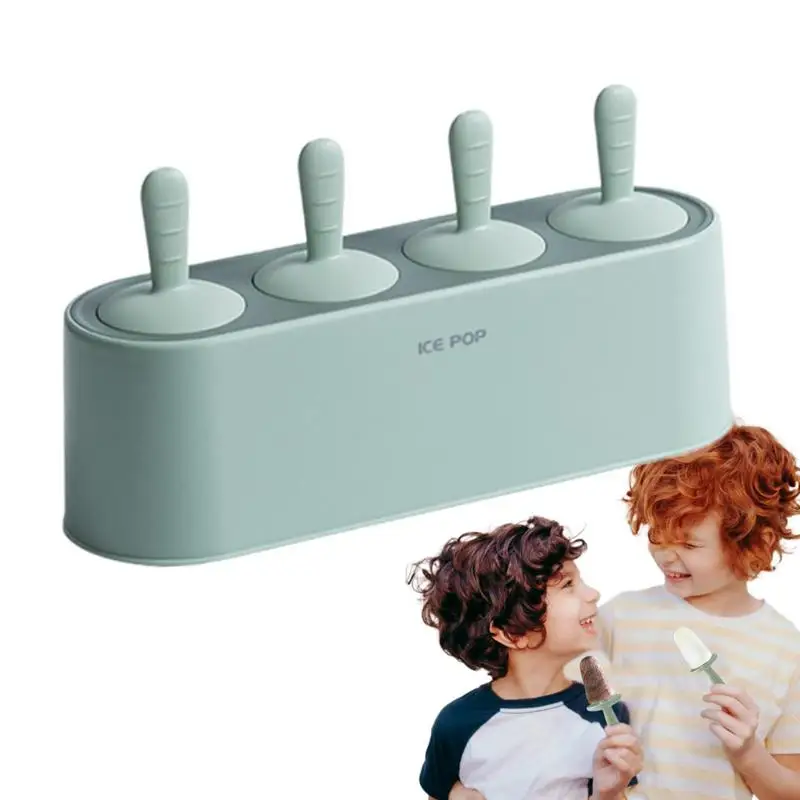 

4 Grids Ice Cream Mold DIY Handmade Dessert Fruit Maker Reusable Ice Popsicle Molds Home Popsicle Maker Easy Release