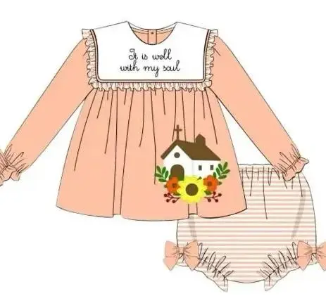 Новый Пасхальный бутик Детский комплект кружевное платье с длинным рукавом и