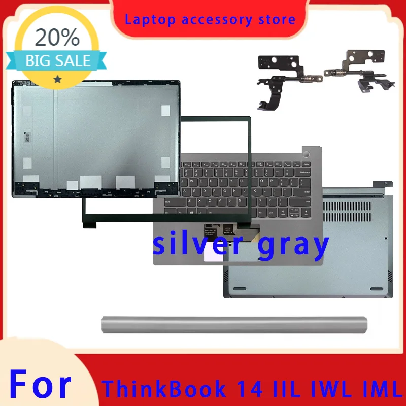 Фото Подходит для ноутбуков Thinkbook 14-IIL 14-IML ITL: верхняя крышка ЖК-экрана, рамка экрана, подставка для рук, нижняя крышка, клавиатура, петли, крышка. №1