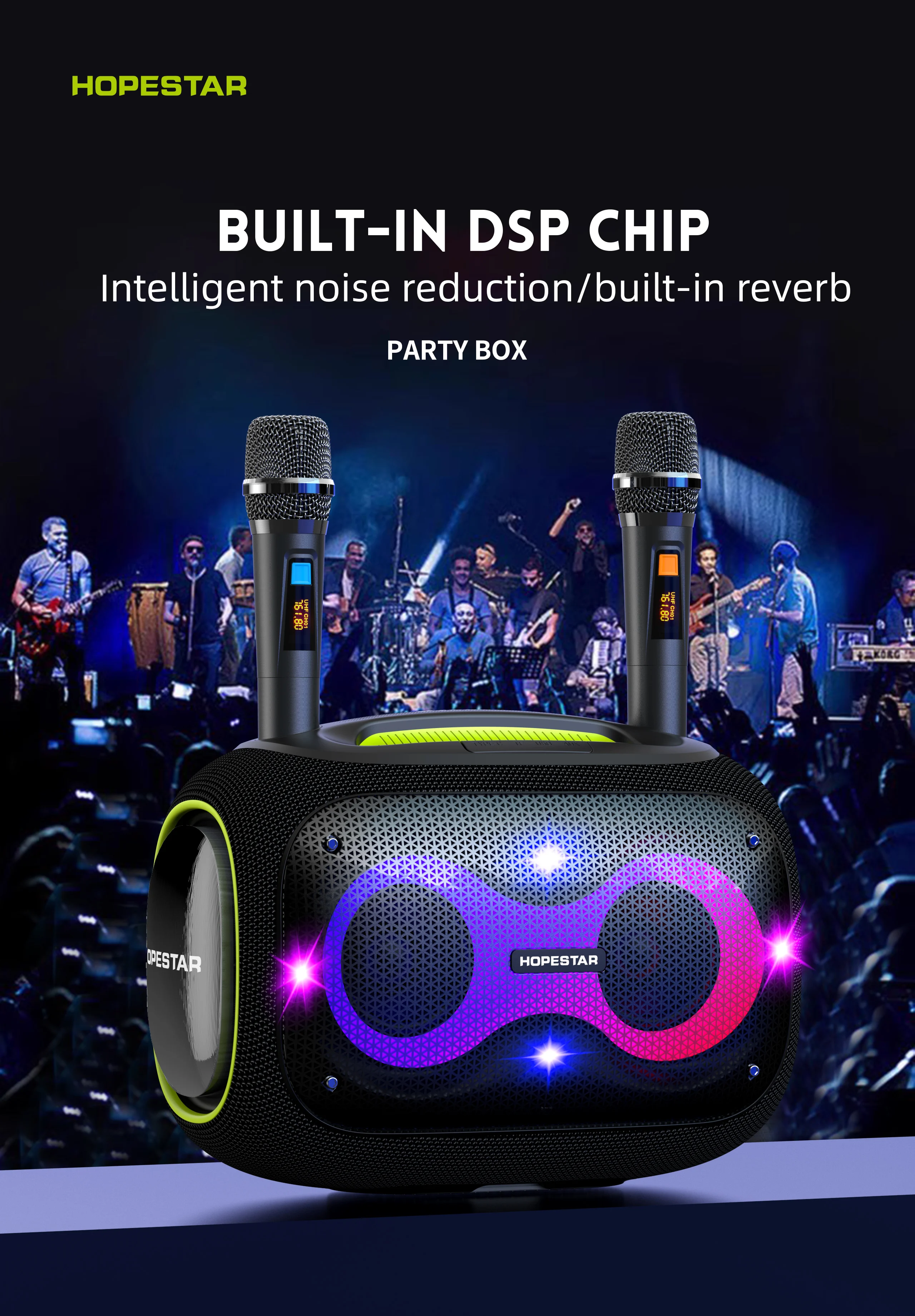 Фото HOPESTAR 120W Partybox: Водонепроницаемая беспроводная колонка для улицы, домашнего кинотеатра, USB, TF, домашних вечеринок, караоке, с басовыми эффектами №2