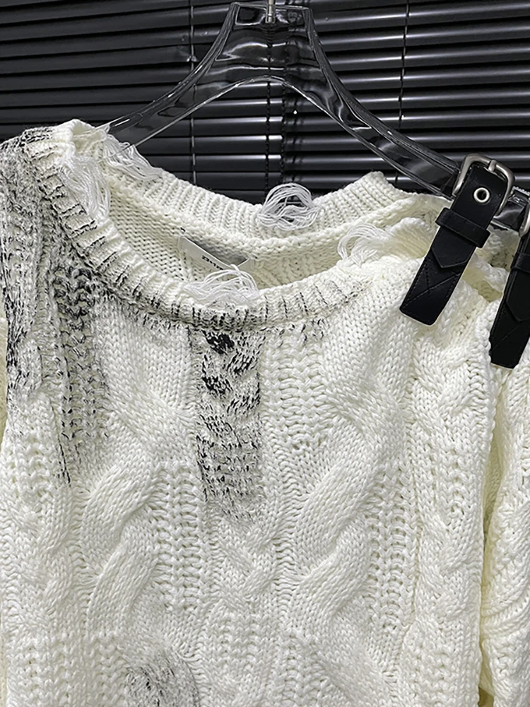 Женский трикотажный пуловер с длинным рукавом и открытыми плечами