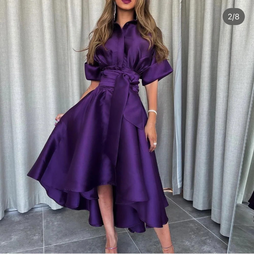 

Женское атласное платье-трапеция до середины икры, фиолетовое ТРАПЕЦИЕВИДНОЕ платье для выпускного вечера, 2023