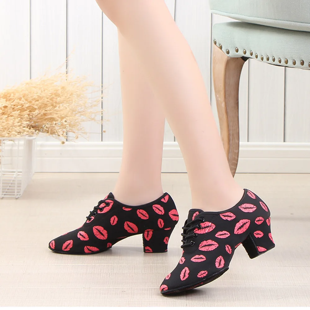 Brand Latin Dance Shoes Modern Women Ballroom Tango Girls Ladies Sneaker Fashion Couple Red Lips Dance Shoes 3CM And 5CM Heel