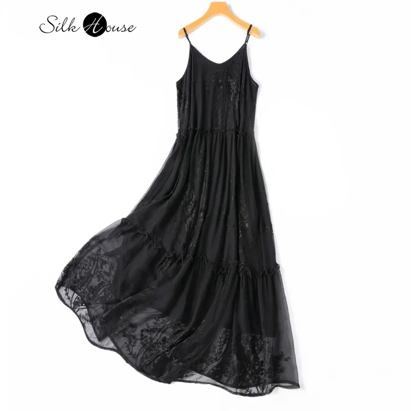 Тяжелая промышленность вышивка Искусство Черный 100% натуральный шелк из шелка