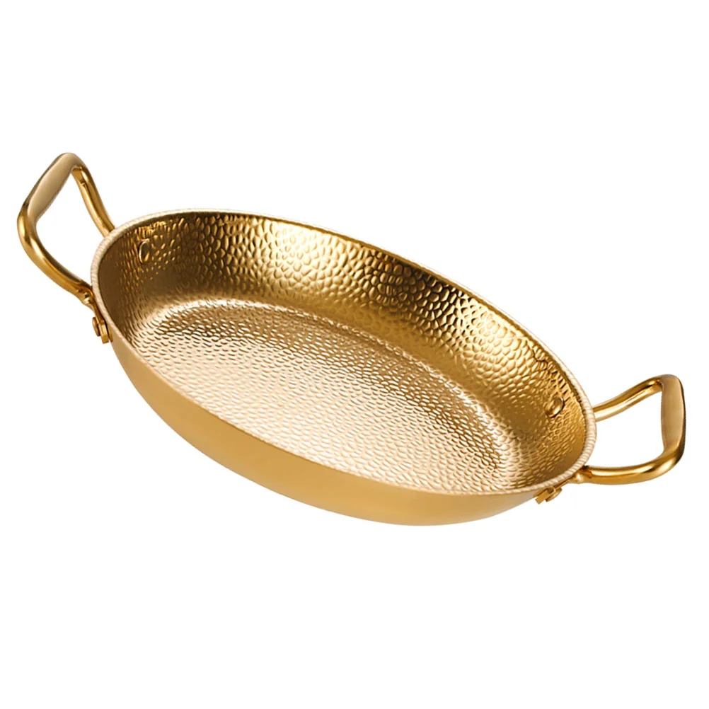 

Stainless Steel Set Double Ears Pan Daily Use Home Cooking 27.5X21X3.5CM Pot Paella Golden Household Hot