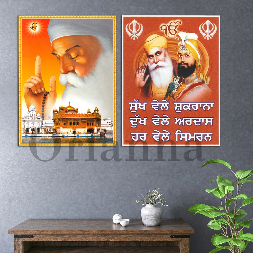 

India Golden Temple Guru Gobind Singh Ji Dev Ji With Eagle Giving Blessing Sikh Prints Posters Modern Home Office Decor Painting