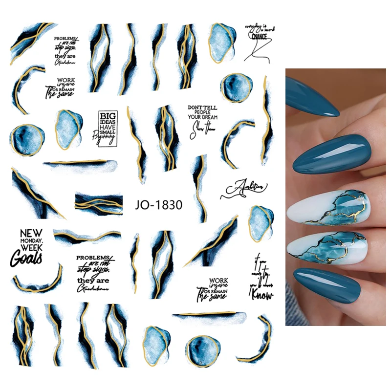 

Back Glue Stickers 3D Gold Blue Color Marble Textures Nail Decals Decoration For Nail Art Manicure Beauty