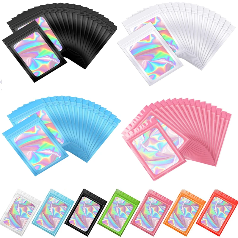 

30pcs/lot Thicken Ziplock Bags Holographic Laser Color Plastic Pouch For DIY Jewelry Retail Storage Pouch Zip Lock Bag NO Hole