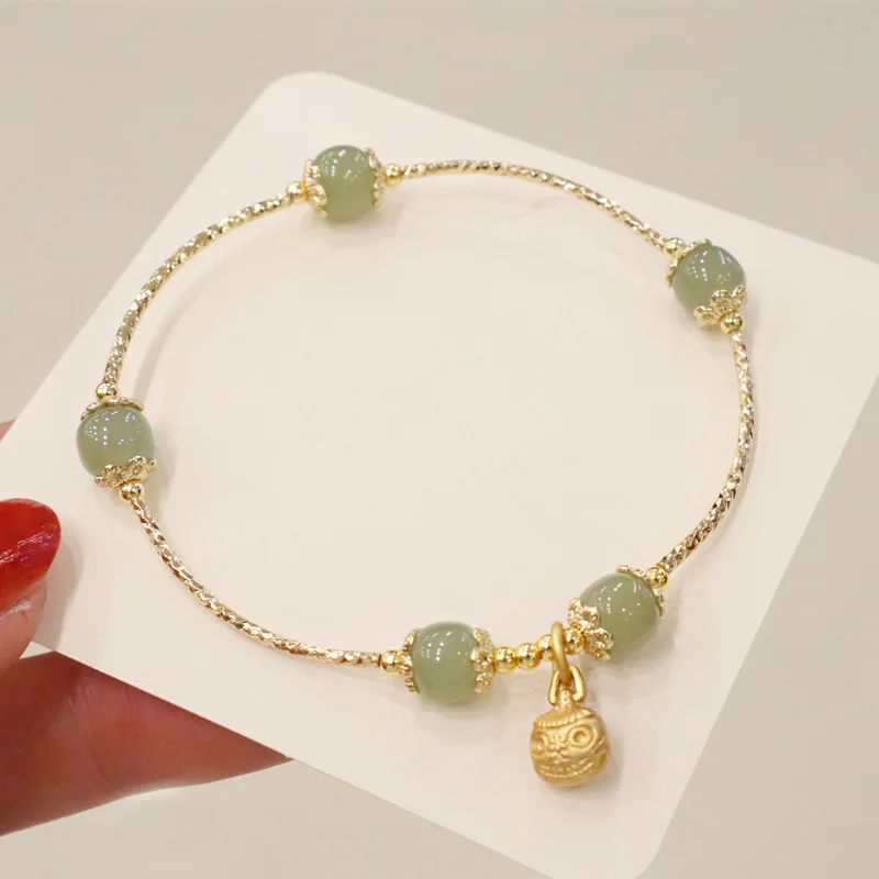 

2022 Fashion Hetian Jade Bell Bracelet for Women Metal Charms Bracelet for Girls Jewelry Accessories Hand String