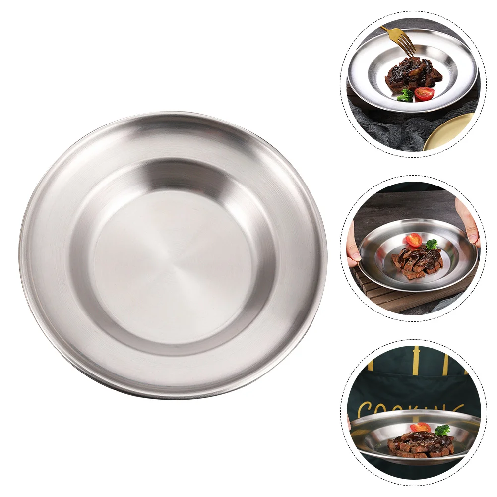

Round Stainless Steel Dinner Plate Practical Pastry Plate Flat Pastry Serving Tray for Restaurant Food