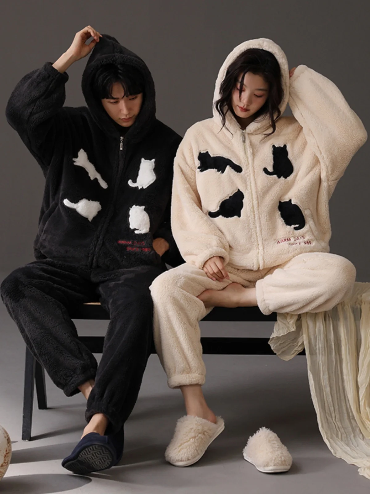 Пижамы для пар осенне-зимние женские коралловые флисовые утолщенные подкладки