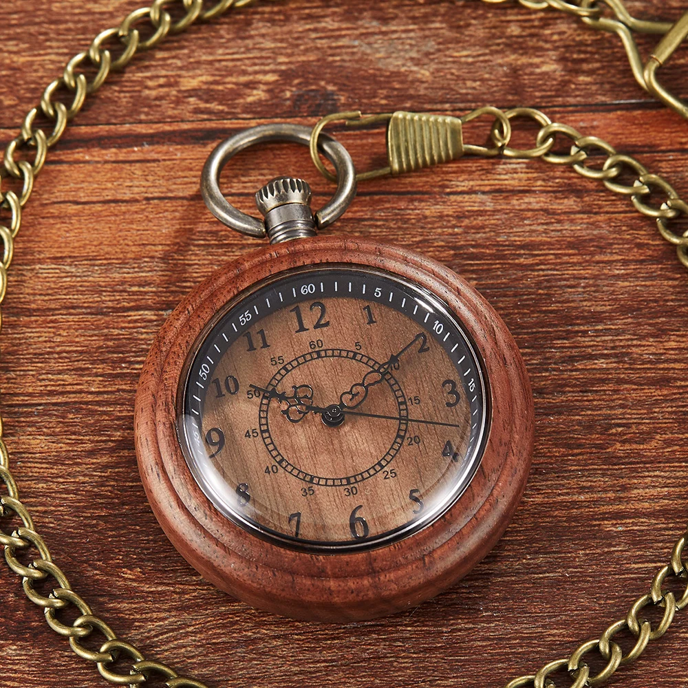 Wooden Pocket Watch Mens Vintage Quartz Watches Male Pendant Women Fob Chains Simple Dial Creative Clock Steampunk reloj hombre