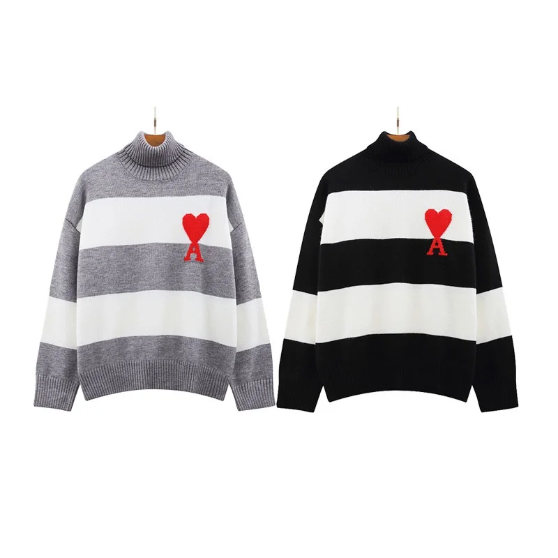 

Autumn Winter 2022 A-Heart Men's Pullover Oversized Turtleneck Striped Sweater Fashionable Men's And Women's Christmas Clothing