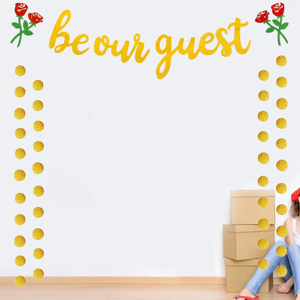 

Engagement Rose Decor Banner Be Our Guest Round Piece Hanging Banner for Single Party Engagement Wedding (1 String Roses To Be