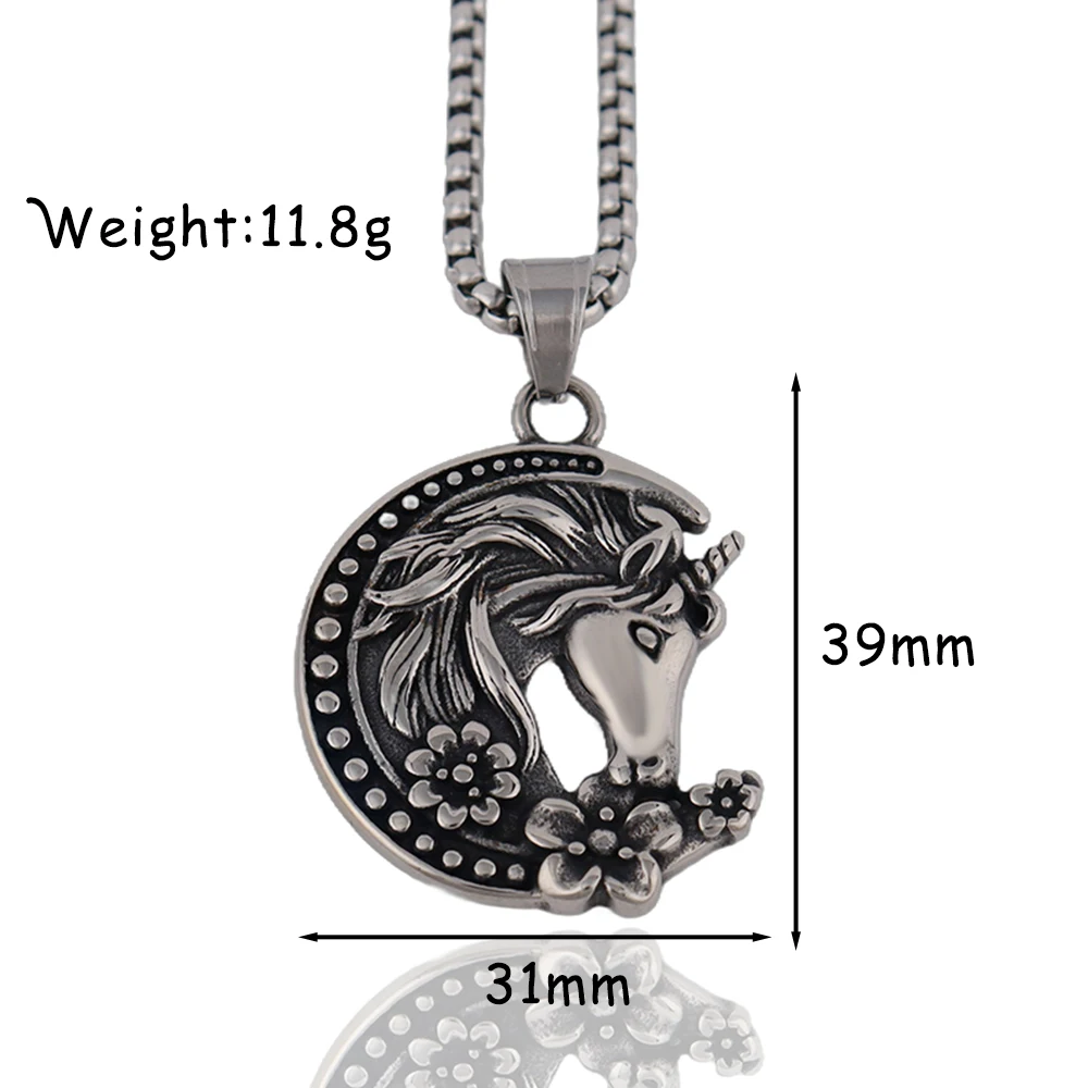 Ожерелье с подвеской в виде единорога и луны из нержавеющей стали 316L для женщин -