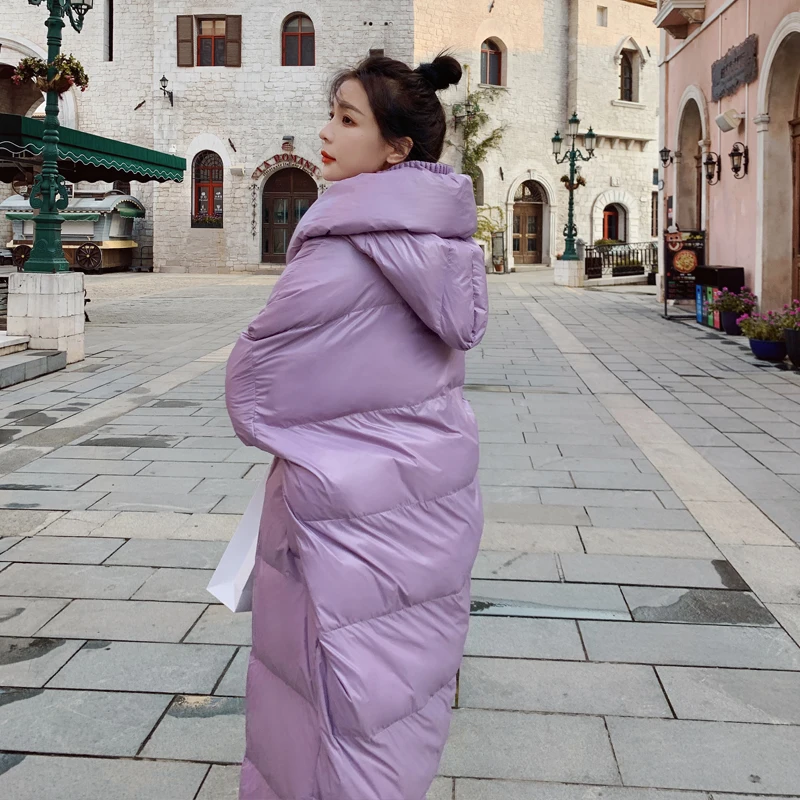 2022 Winter Hooded Puffer jacket Warm Women's brown Oversize cotton padded long coat Maxi Outwear Female snow wear INKEO 2O081