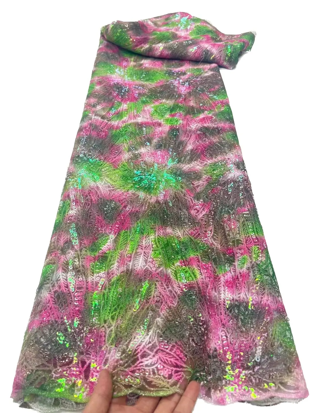 

YQOINFKS Sequins Lace Fabric African Nigerian Sewing Wedding Dress Banquet Party Ladies Apparels 5 Yards High Quality YQ-3075