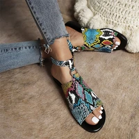 flat women sandals 2022 summer new lace casual women shoes trend luxury romanesque buckle beach snake pattern lady sandals