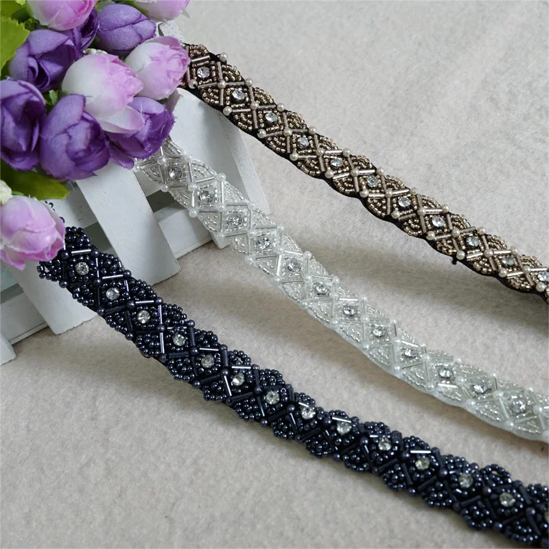 1 ярд жемчужины бриллиант кружевная отделка свадебное кружевное платье на