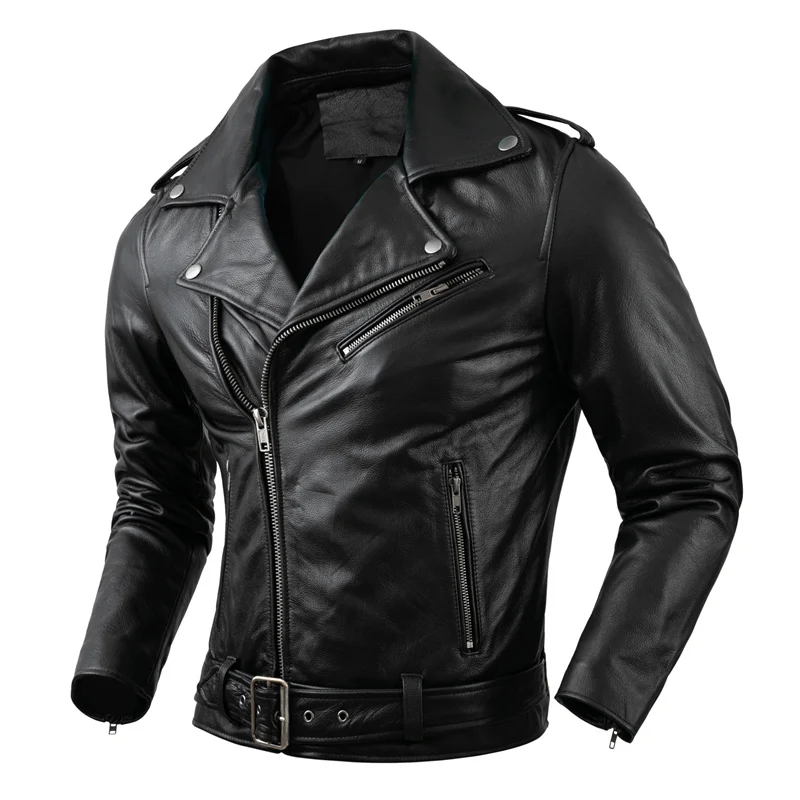 

Genuine Cowhide Leather Motorcycle Coat Cowhide Leather Jacket Men Lapel Leather Jackets Mens Clothing Real Leather Coat Men