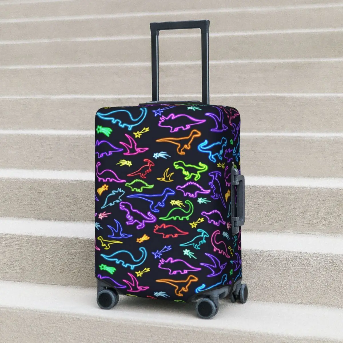 

Neon Dinosaur Suitcase Cover Cartoon Animal Print Business Protector Holiday Useful Luggage Supplies