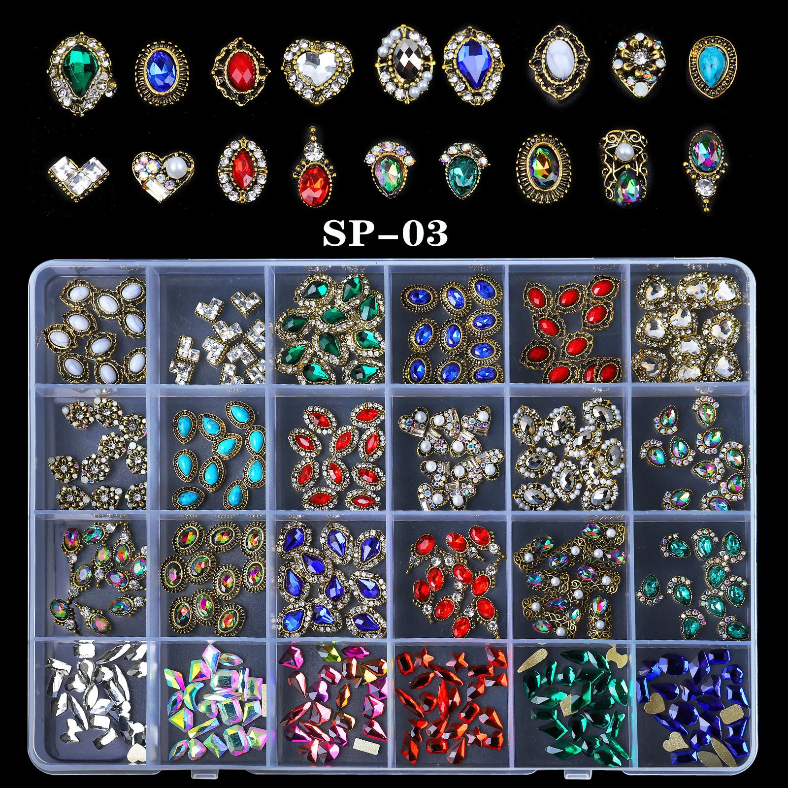 

CHUNSHU Crystal AB Rhineston Nail Art Decorations Luxury Planet Design Nail Accessories Red Blue Gem DIY 3D Diamond Metal Alloy