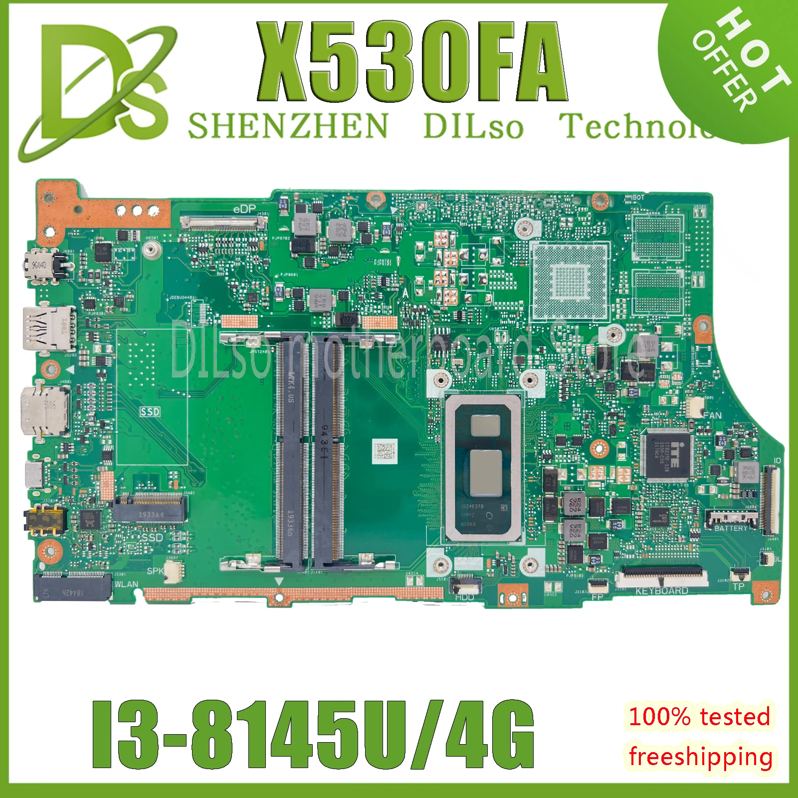 

KEFU X530FA Laptop Motherboard for ASUS VIVOBOOK S15 X530F X530FN S530FA S5300F Mtherboard I3-8145U 100% test runs well