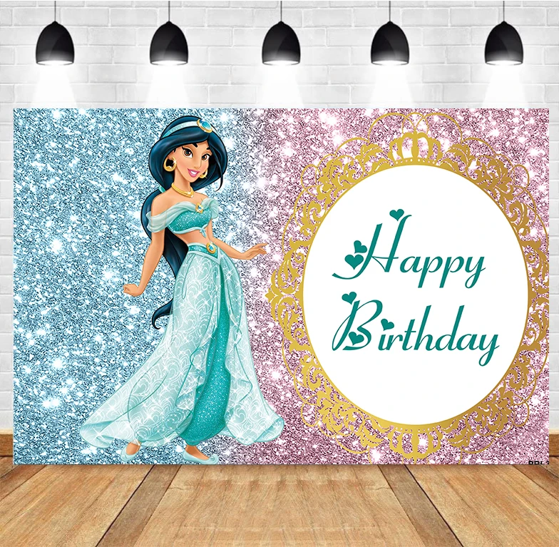 

Aladdin and The Magic Lamp Jasmine Princess Background Birthday Party Decoration Banner Photography Backdrop Photo Studio Custom