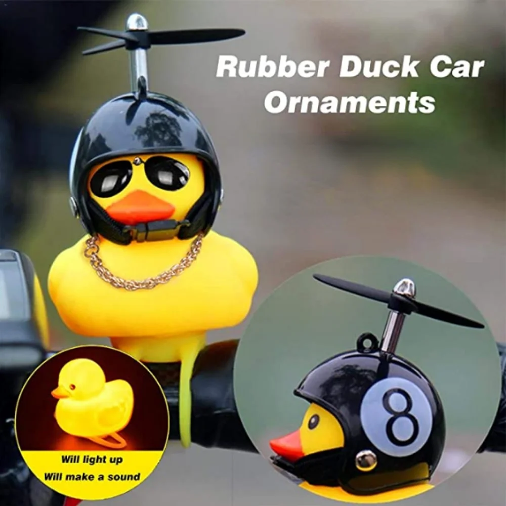 

Duck with Helmet Broken Wind Yellow Duck Kids Gift Bike Motor Cycling Glowing Duck Decor Accessories Baby Stroller Funny Decor