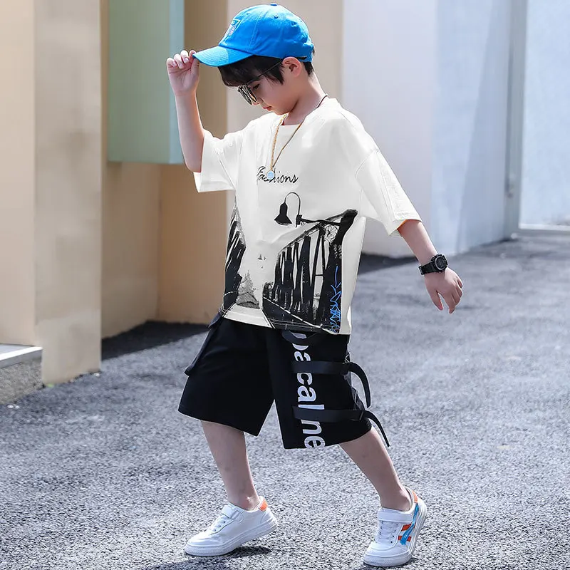 

Футболка с коротким рукавом и шорты для мальчиков, на возраст 6-12 лет