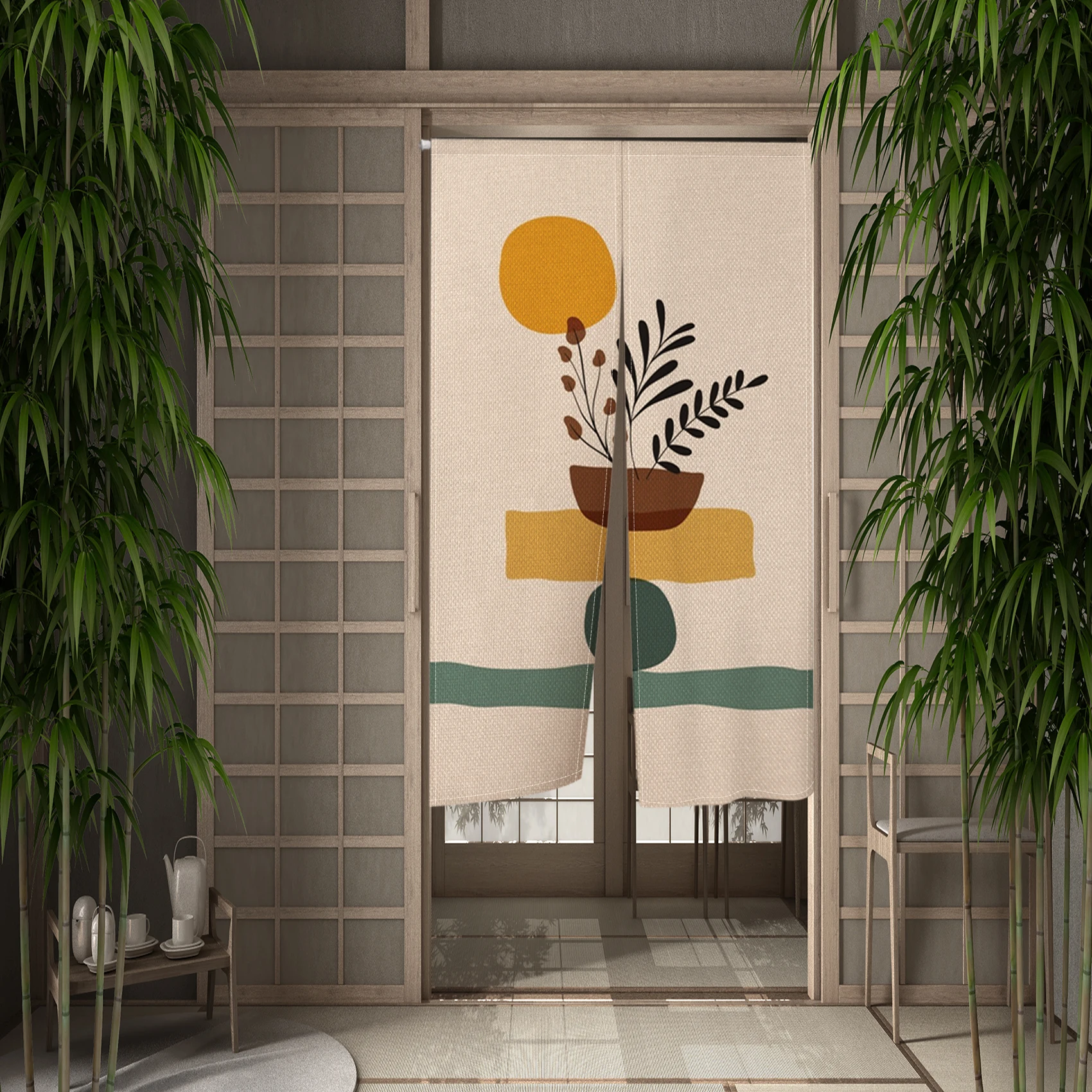 

Nordic Style Door Curtains Modern Abstract Simple Art Pattern Home Bedroom Decoration Kitchen Anti-fume Hanging Split Curtain