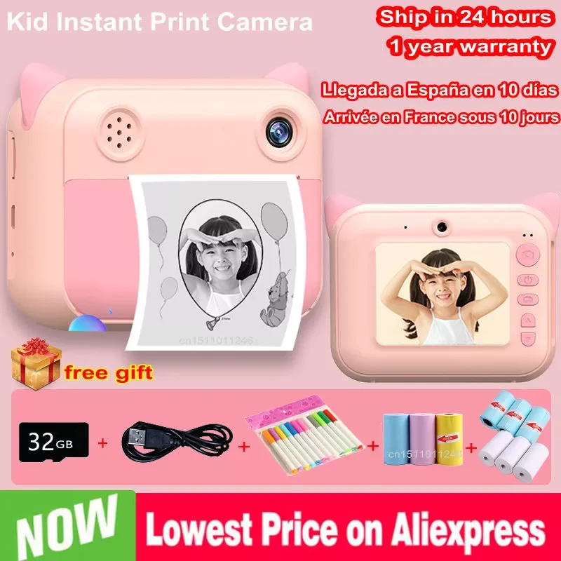 

Kid Instant Print Camera Thermal Printing Camera Digital Photo Camera Girl's Toy Child Camera Video Boy's Birthday Gift