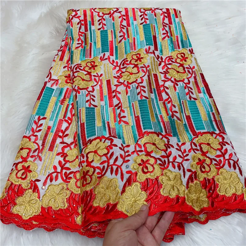 

5 Yard Dry Lace Fabric Latest Heavy Beaded Embroidery African 100% Cotton Swiss Voile Popular Dubai Style For Party Wedding 13