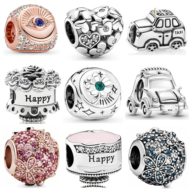 

Sparkling Openwork Heart Teal Daisy Flower Happy Birthday Cake Bead 925 Sterling Silver Charm Fit Europe Bracelet DIY Jewelry