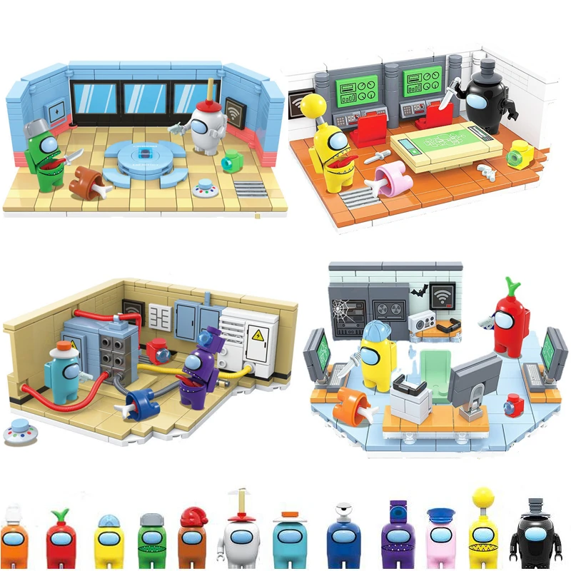 Amongs Game Space Combat Base Capsule Alien Building Blocks Doll Model Bricks Kids Kits Gift for Children