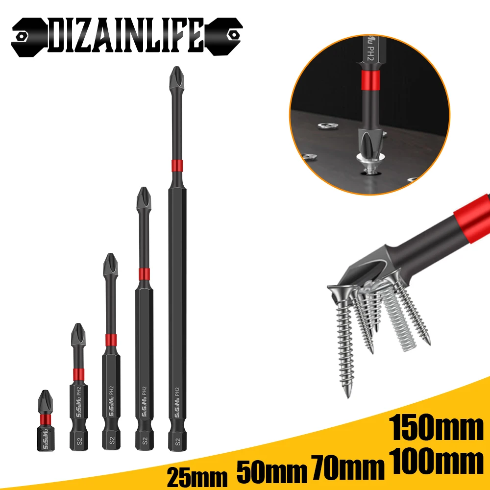 

1/5 шт. набор магнитных крестообразных насадок PH2 противоскользящая ударная насадка твердая отвертка ручные сверла инструменты