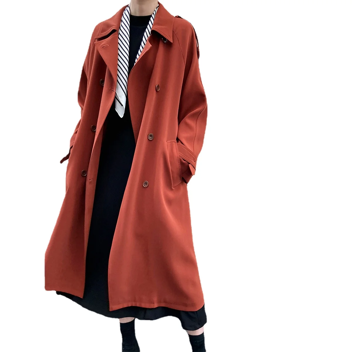 

2022 Autumn Trench Drooping British Style Loose Mid-length Over-the-knee Trench Coat with Belt Solid Women's Trench Coat