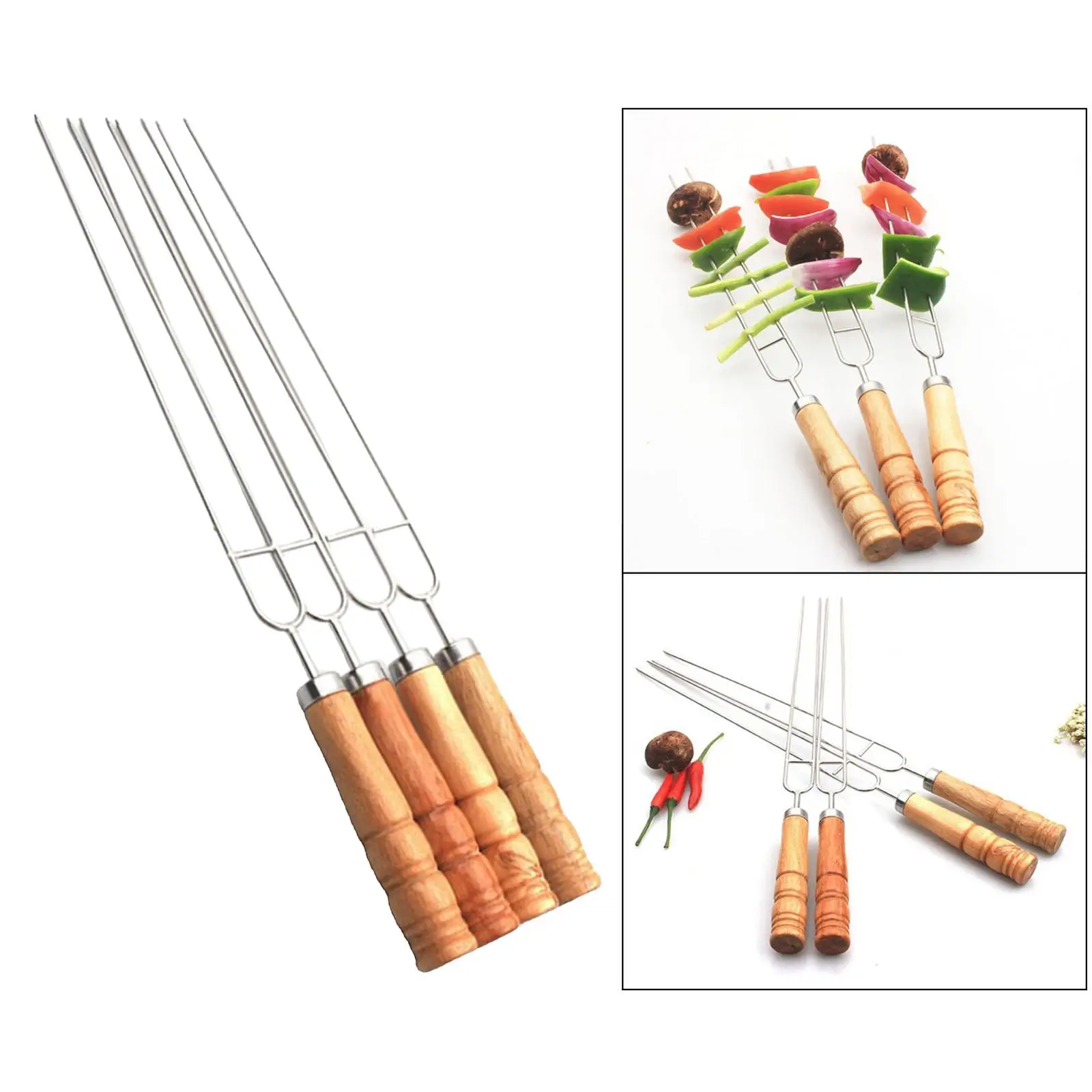 6pcs Barbecue Grill Fork Stainless Steel U-Shaped BBQ Skewer With Anti-scald Wooden Handle Metal Fork Set for Outdoor BBQ Grill 6pcs Barbecue Grill Fork Stainless Steel U-Shaped BBQ Skewer With Anti-scald Wooden Handle Metal Fork Set for Outdoor BBQ Grill