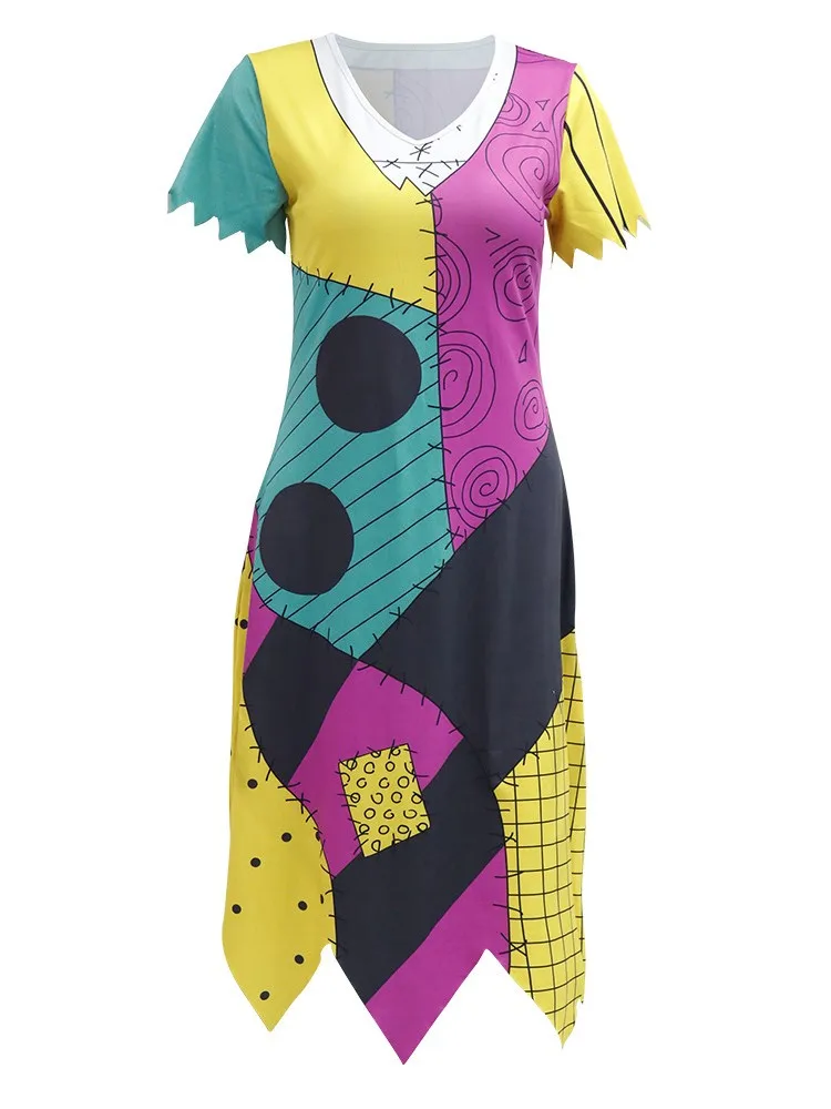 

2023 новый модный костюм для Хэллоуина, женское платье Салли для косплея, Рождественская юбка с коротким рукавом, скелет, зомби, гхос, ужас