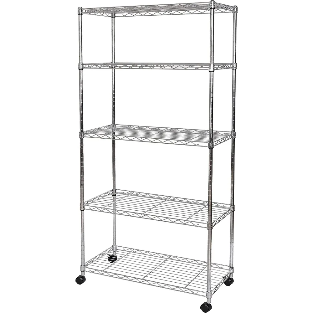 

Seville Classics 5-Tier Wire Shelving with Wheels, 5-Tier, 30"" W X 14"" D (NEW MODEL), Chrome Plating, Plated Steel