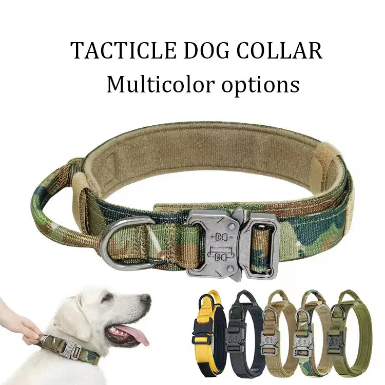 

Military Dog Training Collar with Metal Buckle Adjustable Tactical Control Handle Pet Lead Collar For Medium Large Dogs Strap
