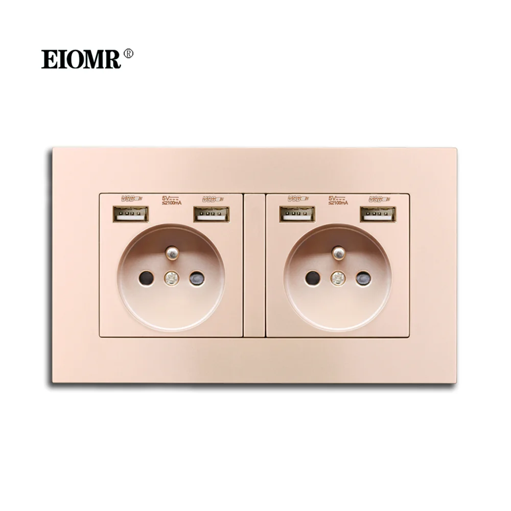 EIOMR Wall Socket with Usb Port New PC Flame Retardant Panel 16A Power Outlet EU Standard Multi-plug 146*86mm Dual Sockets | Обустройство