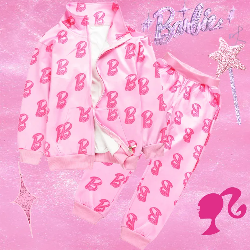 

Barbie Kids Sportswear 2Pcs Overcoat Pants Spring Soft Trendy Sports Suit Stylish Clothes Stylish Girls Boys Gift Sweet Cute