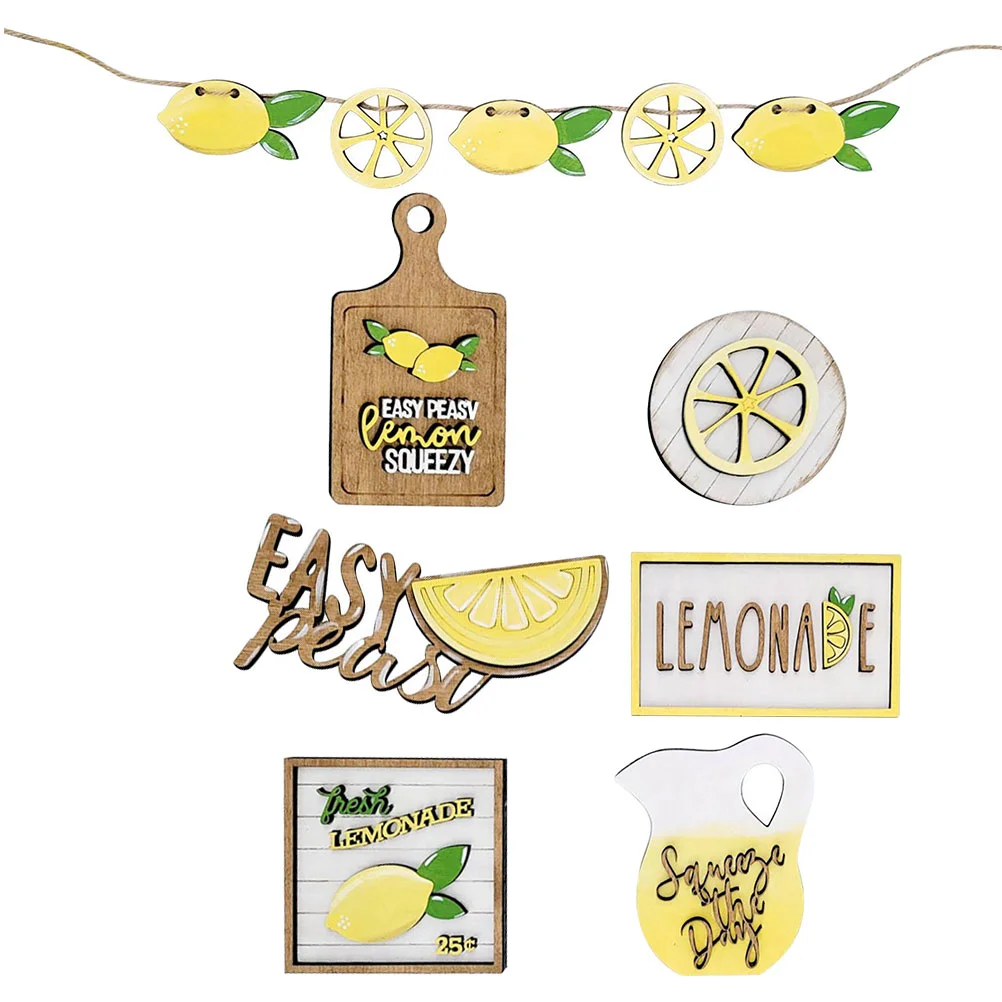 

7 Pcs Lemon Wooden Tiered Tray Decor Summer Mini Sign Rustic Signs Kitchen Table Garland Standing Bundle