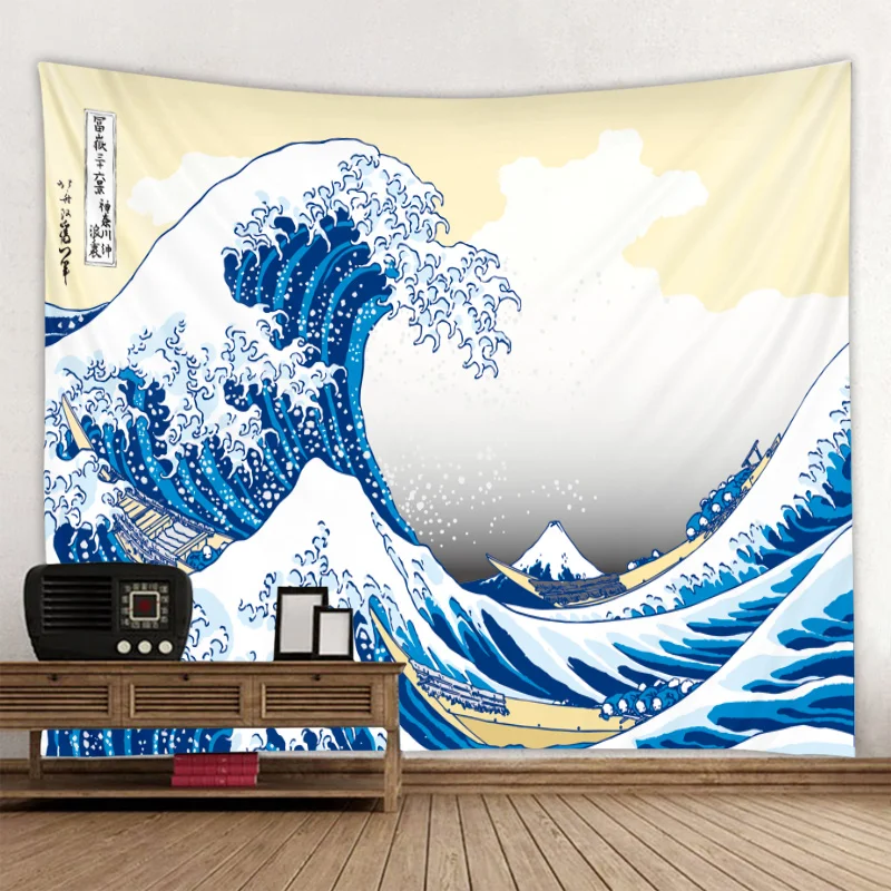 

Ukiyo-e tattoo Banner Flag Cartoon Kanagawa Waves Tapestry Decorative Mandala Indian Home Decor Big Hippie Wall Hanging Blanket