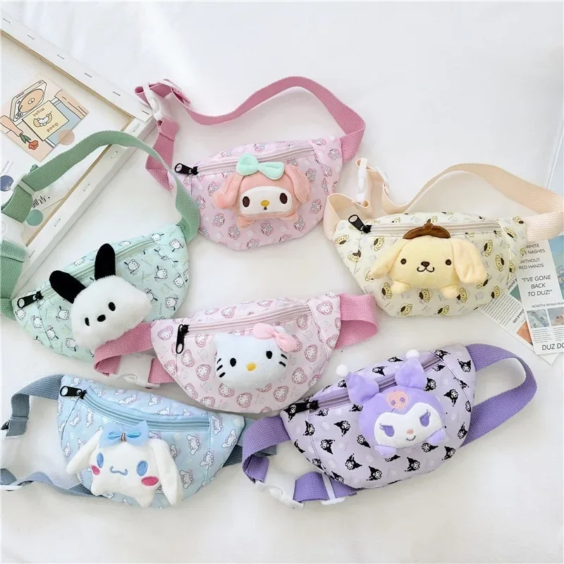 

Kawaii Sanrio Cinnamoroll нагрудный Рюкзак Hello Kitty Kuromi сумка-мессенджер My Melody поясная сумка женская сумка Кошельки детский подарок