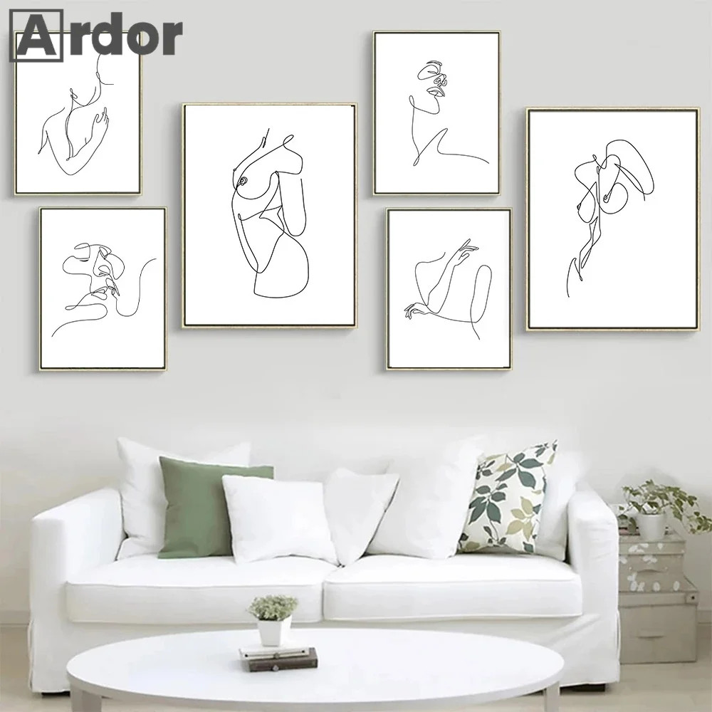 

Abstract Women Body Line Drawing Wall Art Poster Hug Art Print Couple Kiss Canvas Painting Minimalist Picture Living Room Decor