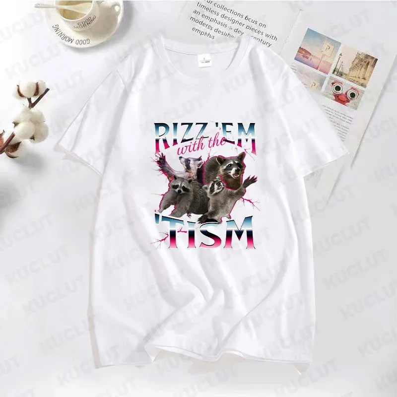 Забавная винтажная футболка Rizz Em Autism Racoon для женщин и мужчин модная в стиле